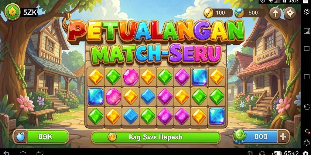 Screenshot gameplay 5ZK menampilkan momen seru mencocokkan permata.
