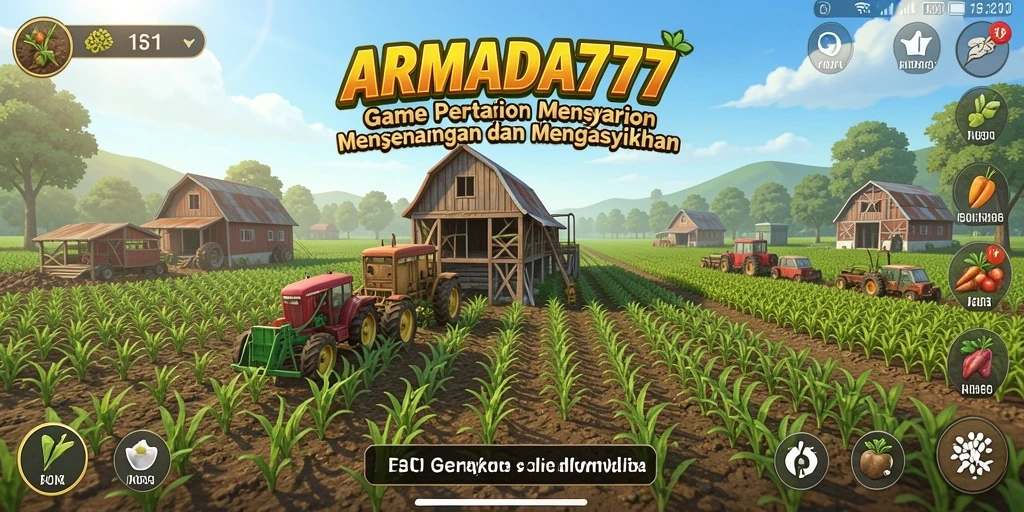 Screenshot gameplay menampilkan kebun subur dan hewan peliharaan.