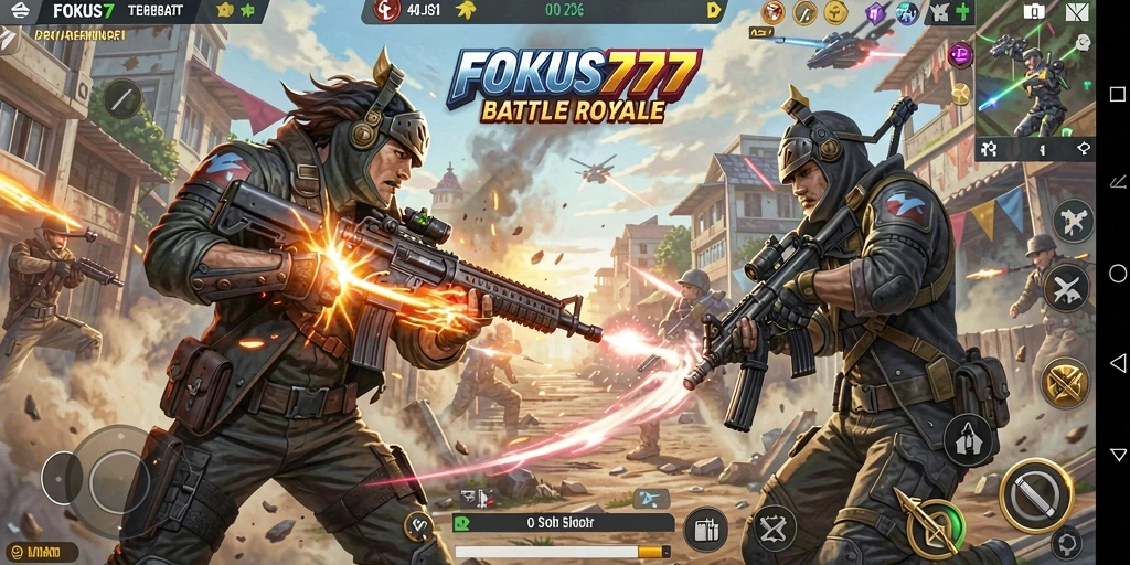 Gameplay mendebarkan dalam FOKUS777 dengan aksi Battle Royale.