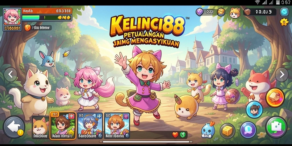 Tampilan gameplay yang menarik di KELINCI88 dengan karakter anime berwarna-warni.