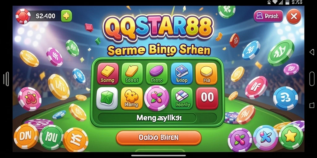 Screenshot gameplay QQSTAR88 menampilkan aktivitas Bingo yang seru.