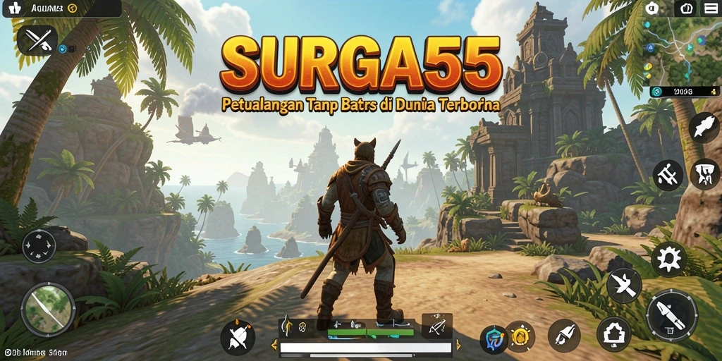 Tangkapan layar gameplay SURGA55 menampilkan eksplorasi dunia terbuka yang luas.
