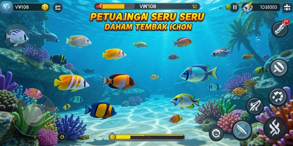 Screenshot utama <strong>VW108</strong> menampilkan aksi seru berburu ikan.